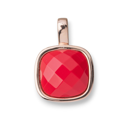 925 Silver Pendant with Red Cabochon Set in Rose Gold Plated 19x28mm