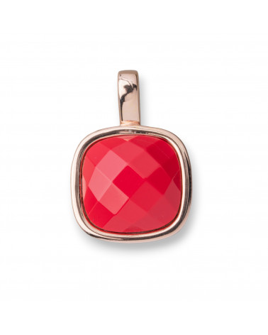 Ciondolo Pendente Di Argento 925 Con Cabochon Rosso Incastonato Placcato Oro Rosa 19x28mm-ARGENTO 925 DESIGN ITALY | Worldofjewel.com