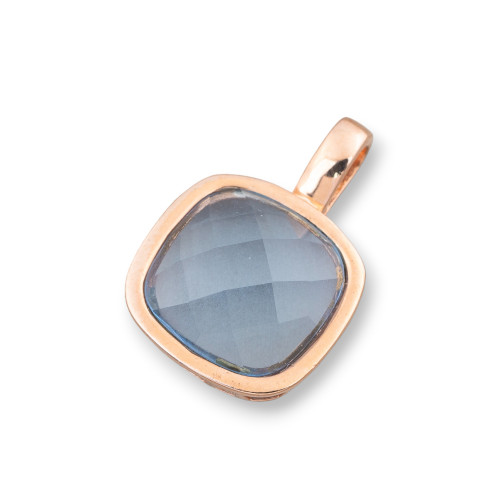 Anhänger aus 925er Sterlingsilber mit himmelblauem Cabochon, rosévergoldet, 19 x 28 mm