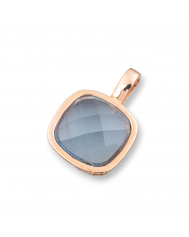 Ciondolo Pendente Di Argento 925 Con Cabochon Celeste Incastonato Placcato Oro Rosa 19x28mm-ARGENTO 925 DESIGN ITALY | Worldofjewel.com