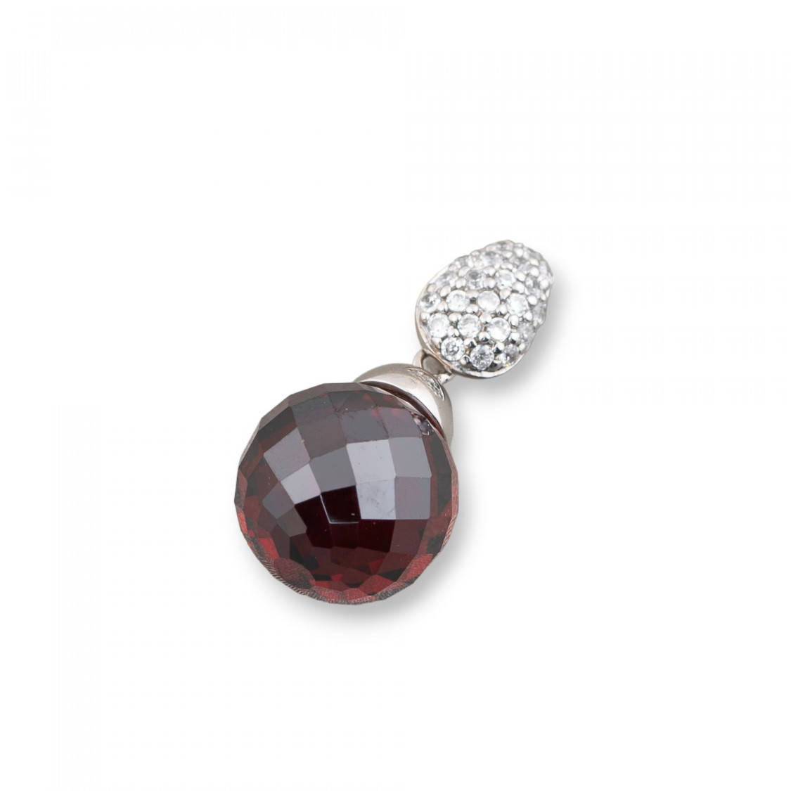 Ciondolo Pendente in Argento 925 Con Zirconi E Sfera Rossa 12x24mm-ARGENTO 925 DESIGN ITALY | Worldofjewel.com