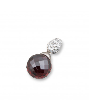 Ciondolo Pendente in Argento 925 Con Zirconi E Sfera Rossa 12x24mm-ARGENTO 925 DESIGN ITALY | Worldofjewel.com