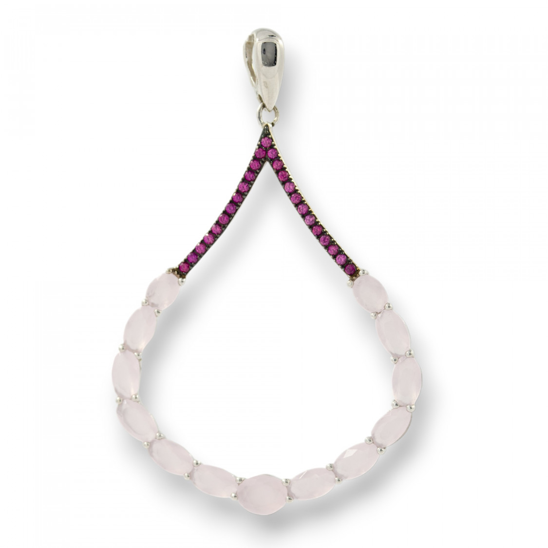 Colgante de gota de plata 925 con circonitas, topacio rosa ovalado y rubí de 31 x 50 mm-PLATA 925 DISEÑO ITALIA | Worldofjewel.com