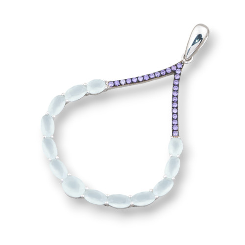 925 Silver Drop Pendant with Zirconia and Oval Purple and Aqua Topaz 31x50mm