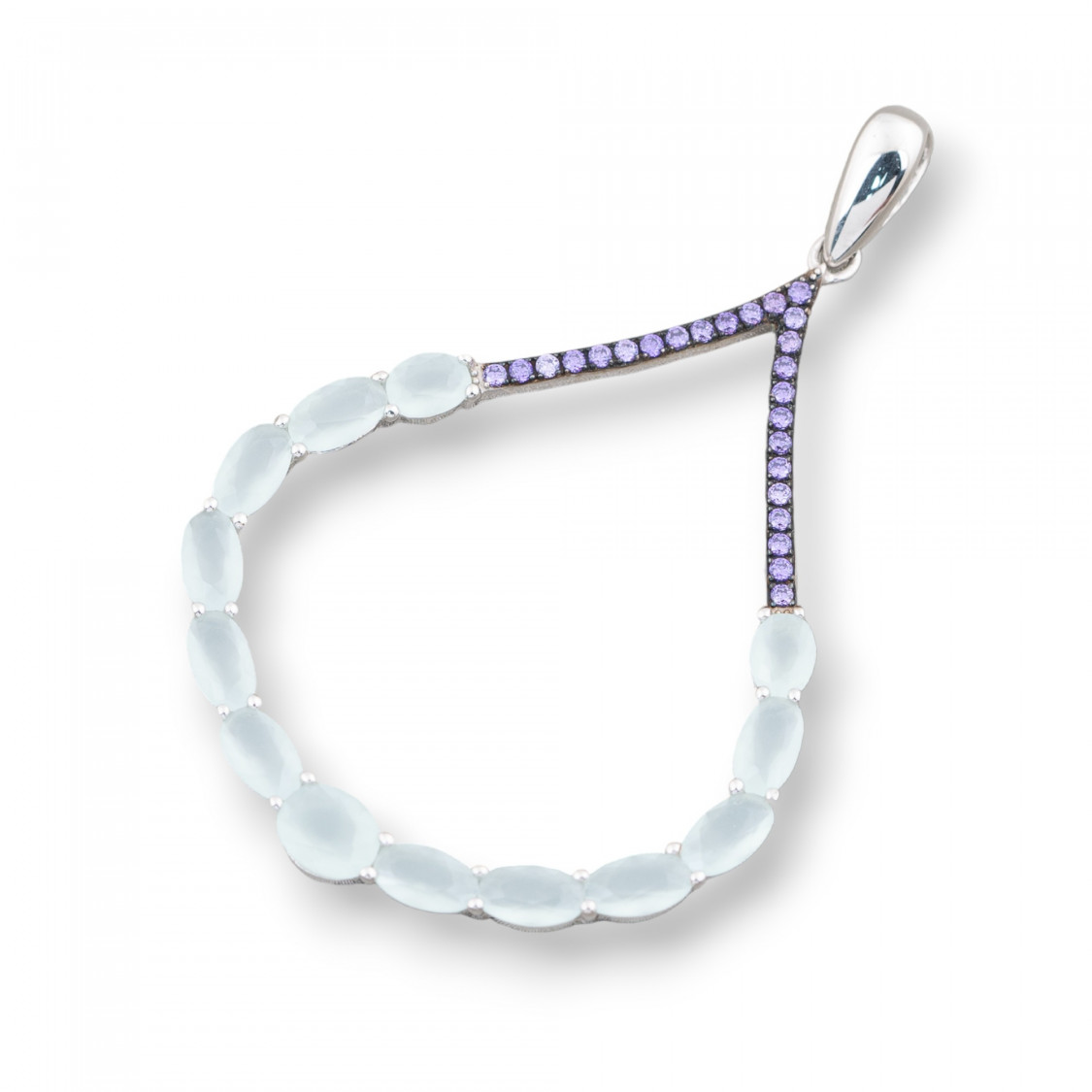 Ciondolo Pendente in Argento 925 Goccia Con Zirconi E Topazi Ovali Viola E Acqua 31x50mm-ARGENTO 925 DESIGN ITALY | Worldofjewel.com