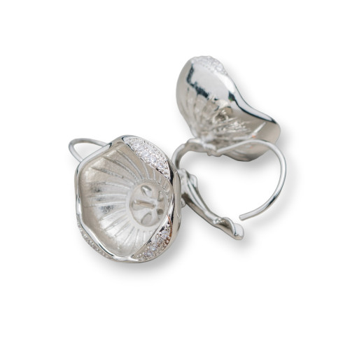 4 pares de pendientes de bronce con circonita cúbica y flor abierta