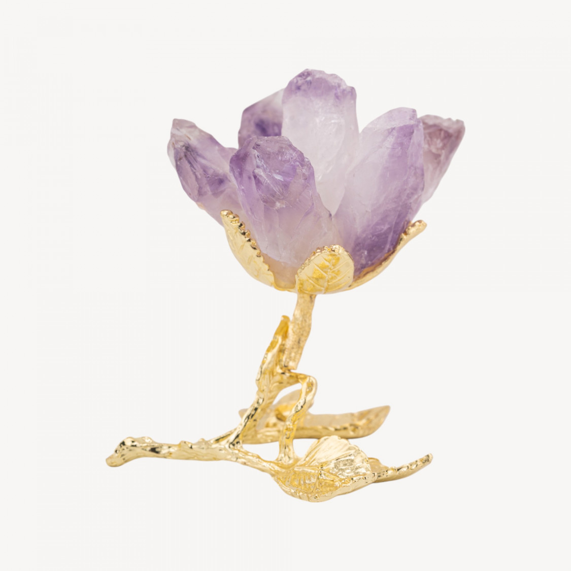 Fiore Preziose Artigianale Con Quarzo Naturale e Dettagli Dorati Base Di Appoggio Ametista-OGGETTISTICA CON MINERALI NATURALI CRISTALLOTERAPIA | Worldofjewel.com
