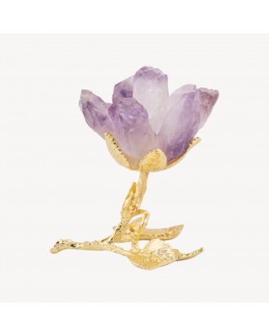 Fiore Preziose Artigianale Con Quarzo Naturale e Dettagli Dorati Base Di Appoggio Ametista-OGGETTISTICA CON MINERALI NATURALI CRISTALLOTERAPIA | Worldofjewel.com