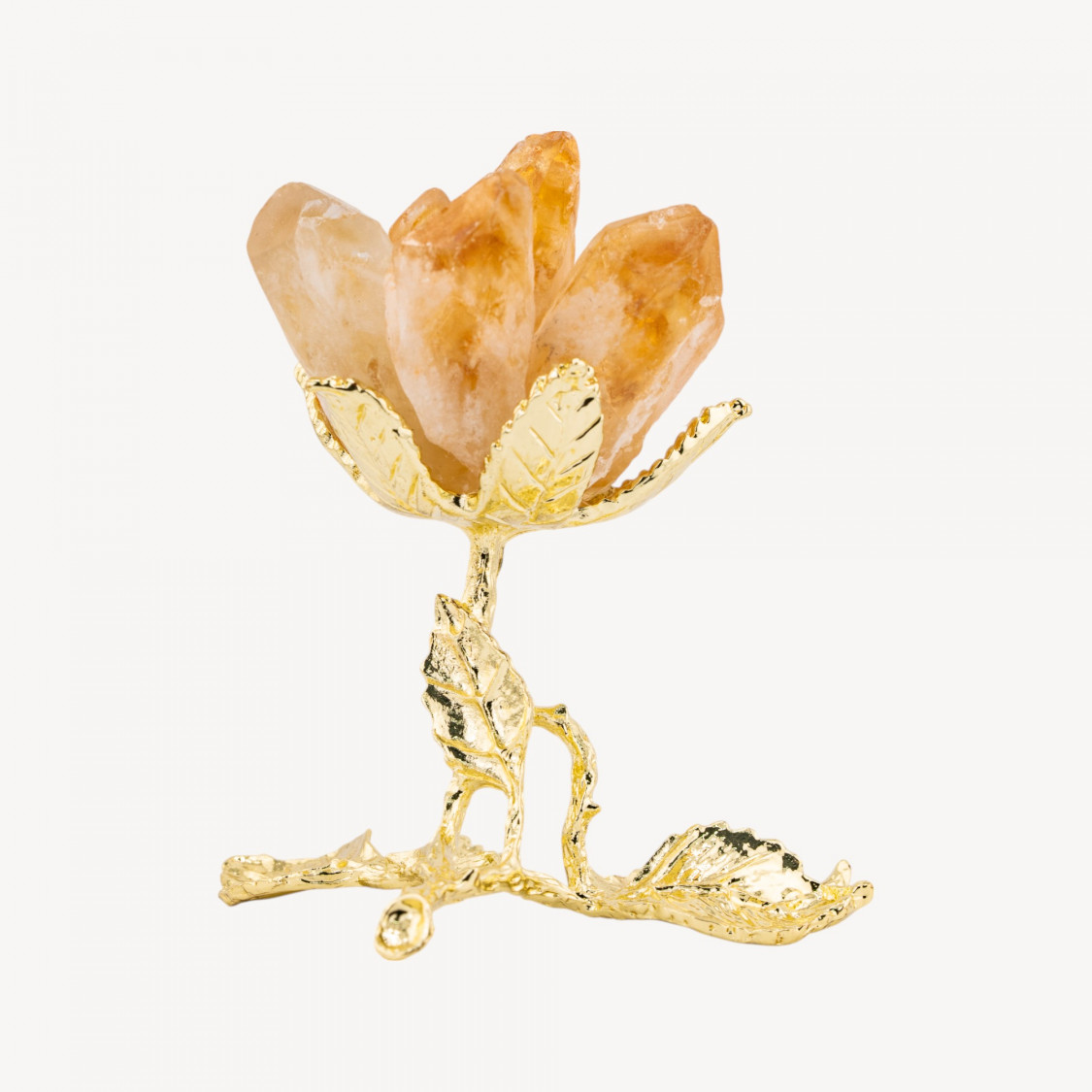 Fiore Preziose Artigianale Con Quarzo Naturale e Dettagli Dorati Base Di Appoggio Quarzo Citrino-OGGETTISTICA CON MINERALI NATURALI CRISTALLOTERAPIA | Worldofjewel.com