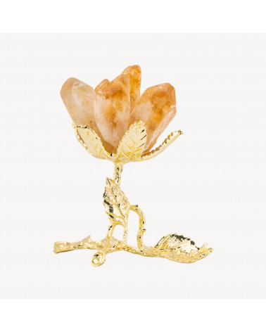 Fiore Preziose Artigianale Con Quarzo Naturale e Dettagli Dorati Base Di Appoggio Quarzo Citrino-OGGETTISTICA CON MINERALI NATURALI CRISTALLOTERAPIA | Worldofjewel.com