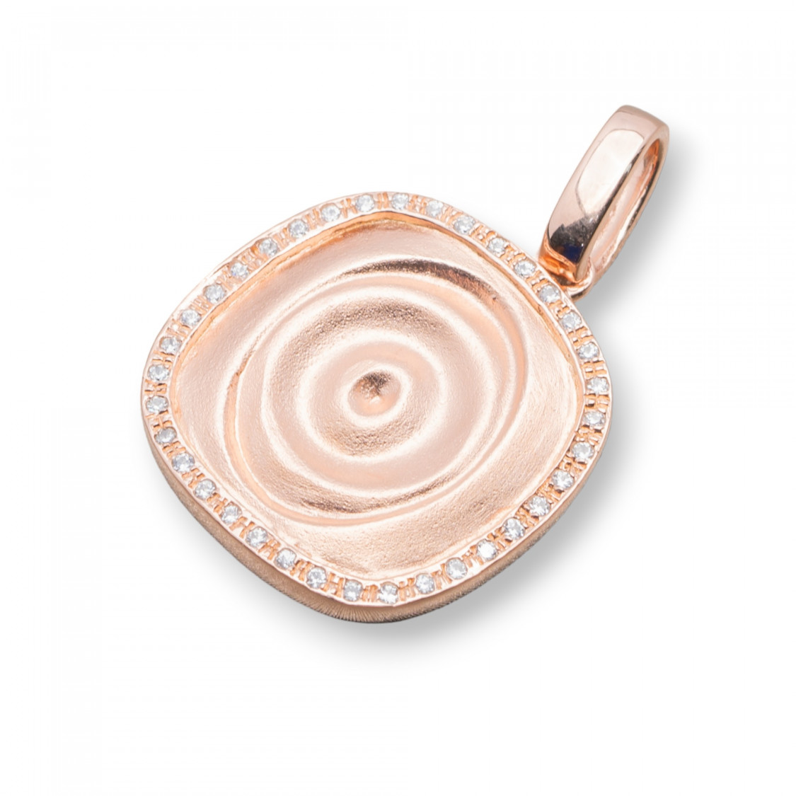 Ciondolo Pendente Di Argento 925 Quadrato Ad Onde Con Zirconi 18x27mm Oro Rosa-ARGENTO 925 DESIGN ITALY | Worldofjewel.com