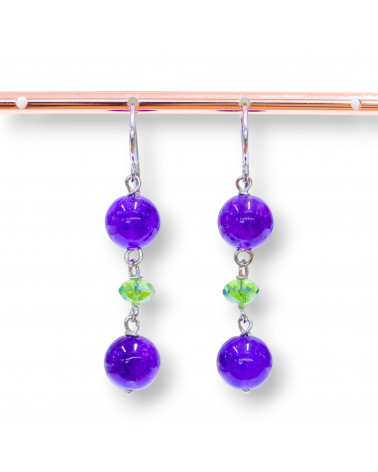 Orecchini A Monachella Di Argento 925 Con Giada Viola E Rondelle Di Cristalli 10x50mm-ARGENTO 925 DESIGN ITALY | Worldofjewel.com