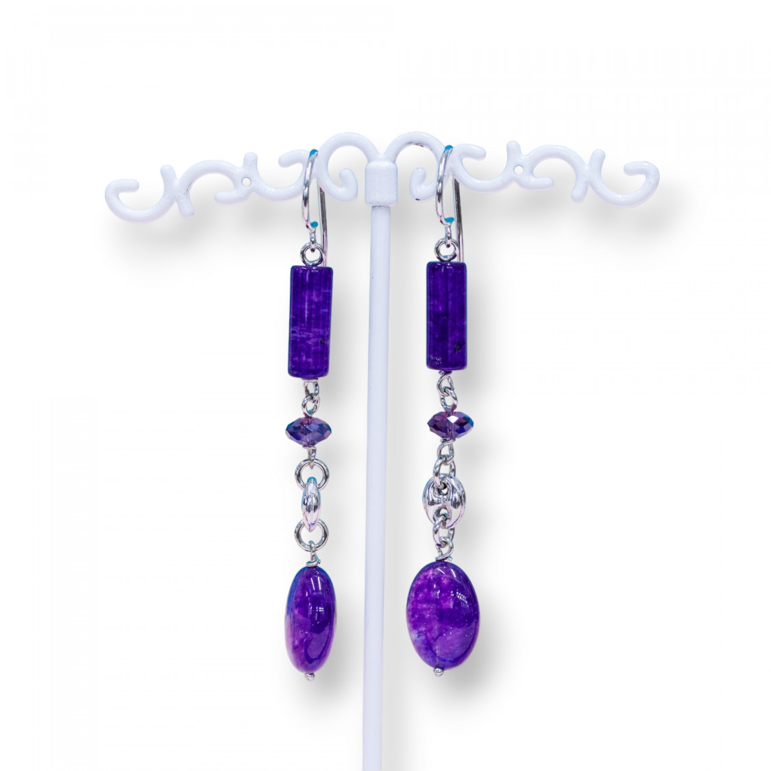 Orecchini A Monachella Di Argento 925 Con Giade Viola E Creole Di Argento 925 12x72mm Rodiato-ARGENTO 925 DESIGN ITALY | Worldofjewel.com
