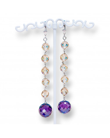 Orecchini A Monachella Di Argento 925 Con Sfere Sfaccettate Di Zirconi Naturali 14x92mm Viola-ARGENTO 925 DESIGN ITALY | Worldofjewel.com