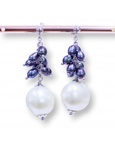 Orecchini A Perno Di Argento 925 Con Grappoli Di Perle Di Fiume E Perle Di Maiorca-ARGENTO 925 DESIGN ITALY | Worldofjewel.com