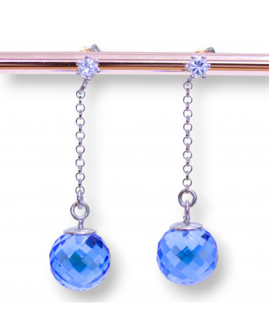 Orecchini A Perno Di Argento 925 Con Punto Luce e Catena Con Zirconi Sfera Indaco 11x40mm-ARGENTO 925 DESIGN ITALY | Worldofjewel.com
