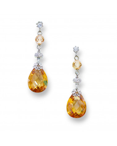 Orecchini A Perno Di Argento 925 Con Zirconi A Sfera E Goccia Piatta Con Elementi in Argento 925 Rodiato 13x45mm-ARGENTO 925 DESIGN ITALY | Worldofjewel.com