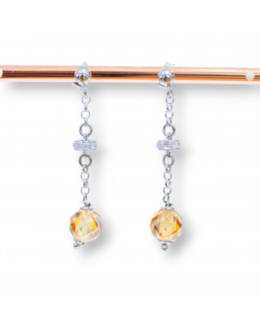 Orecchini A Perno Di Argento 925 Con Zirconi A Sfera Sfaccettata 8mm Arancio E Rondelle Zirconate 8x45mm-ARGENTO 925 DESIGN ITALY | Worldofjewel.com
