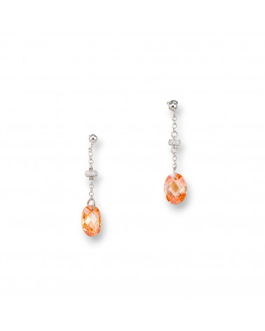 Orecchini A Perno Di Argento 925 Con Zirconi E Rondelle Zirconate Con Goccia Piatta 10x43mm-ARGENTO 925 DESIGN ITALY | Worldofjewel.com