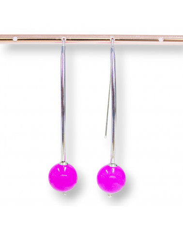 Orecchini Di Argento 925 Monachella Lunga Rodiato Con Giada Coreana Rosa Shocking 12x65mm-ARGENTO 925 FANTASIA | Worldofjewel.com