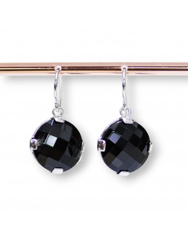 Orecchini Di Argento 925 Monachella Rodiato Con Onice Tondo Piatto Sfaccettato 18x30mm-ARGENTO 925 DESIGN ITALY | Worldofjewel.com