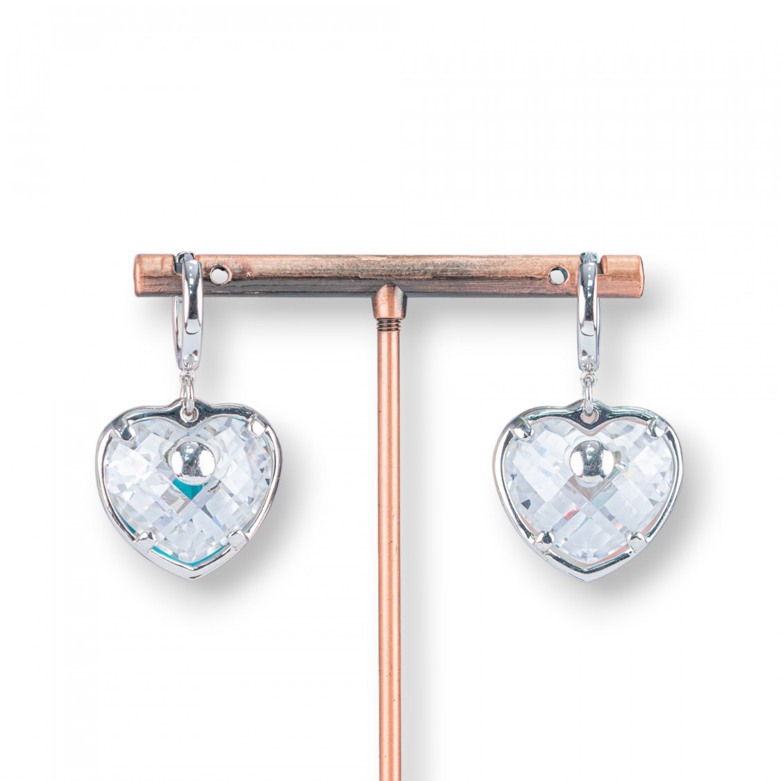Orecchini Perno Di Argento 925 Con Zirconi CZ A Cuore Bianco 23x38mm-ARGENTO 925 DESIGN ITALY | Worldofjewel.com