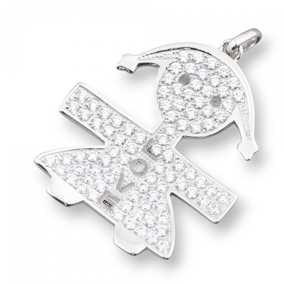 Pendentif en argent 925 «&nbsp;Big Girl Love&nbsp;» avec zirconia 40x53mm-ARGENT 925 DESIGN ITALIE | Worldofjewel.com
