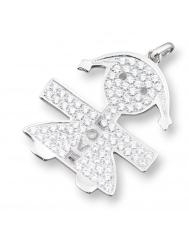 Pendenti Di Argento 925 Bimba Grande Love Con Zirconi 40x53mm-ARGENTO 925 DESIGN ITALY | Worldofjewel.com