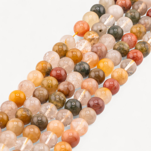 Mehrfarbige, glatte, runde Perle aus Rutilquarz, 9–10 mm