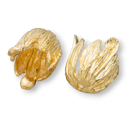Fleurs en bronze, 11 x 16 mm, lot de 14, couleur or