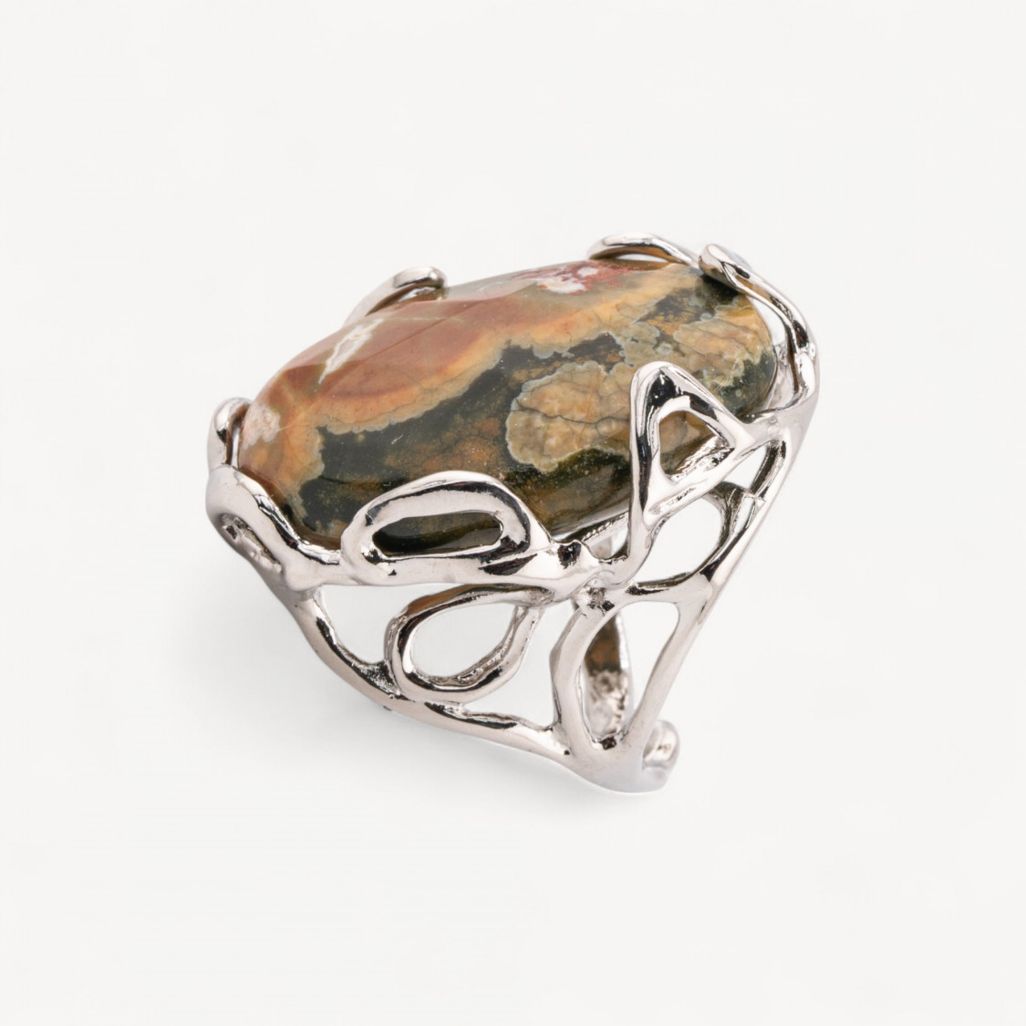 Bague en bronze Collection AURORA 28x32mm avec pierres semi-précieuses taille réglable agate musquée ovale dorée-ANELLI BIJOUX DONNA AURORA BEST SELLER | Worldofjewel.com