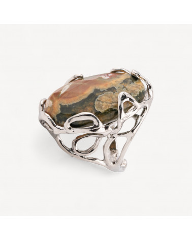 Bague en bronze Collection AURORA 28x32mm avec pierres semi-précieuses taille réglable agate musquée ovale dorée-ANELLI BIJOUX DONNA AURORA BEST SELLER | Worldofjewel.com