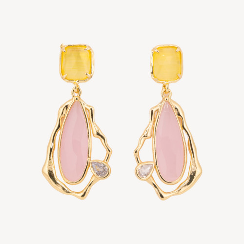 Ohrstecker aus Bronze mit Zirkonia-Kristallen und Katzenaugen-Motiv in Gelb- und Roségoldplattierung