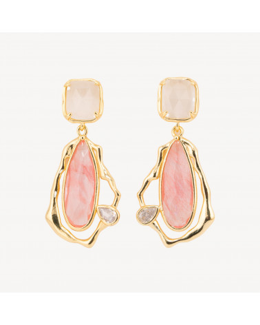 Orecchini Perno Di Bronzo Con Cristalli CZ e Occhio Di Gatto Galvanica Oro Rosa e Bianco-ORECCHINI MADE WITH STYLE | Worldofjewel.com