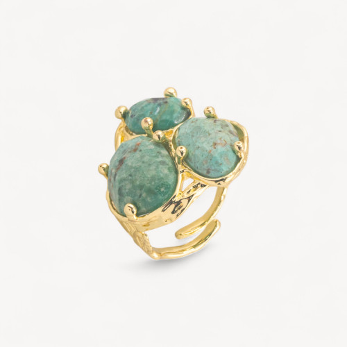 Bague en bronze de la collection AURORA ornée de 3 pierres naturelles (27 x 34 mm), motif floral, taille ajustable, jaspe africa