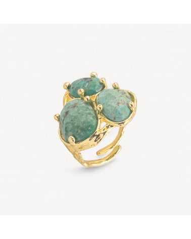 Anello Di Bronzo Collezione AURORA Con 3 Pietre Naturali 27x34mm Disegno Floreale Misura Regolabile Dorato Diaspro Africano-ANELLI BIJOUX DONNA AURORA BEST SELLER | Worldofjewel.com