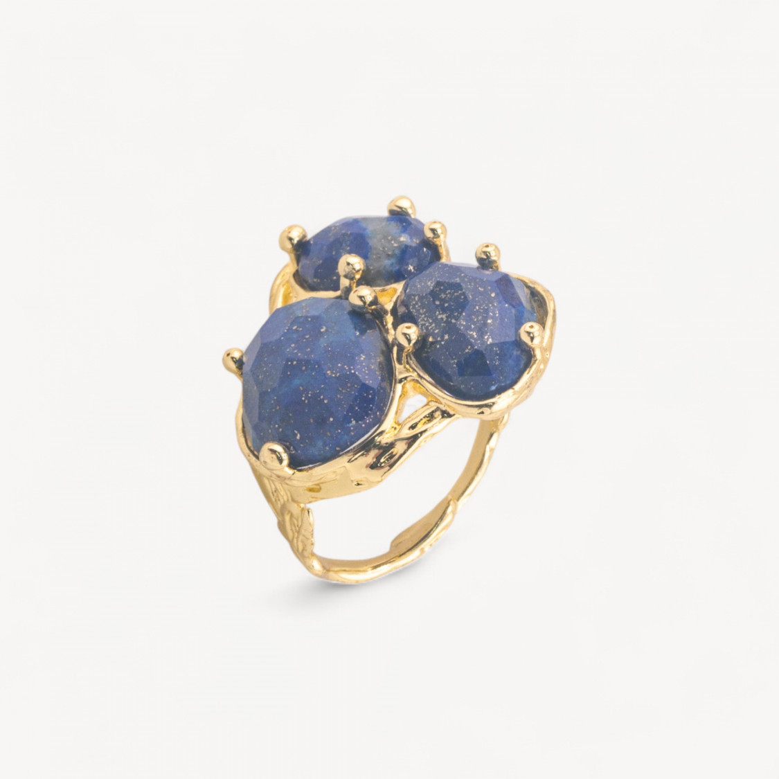 Bronze Ring AURORA Collection With 3 Natural Stones 27x34mm Floral Design Adjustable Size Gold Lapis Lazuli-AURORA WOMEN'S BEST-SELLING JEWELRY RINGS | Worldofjewel.com