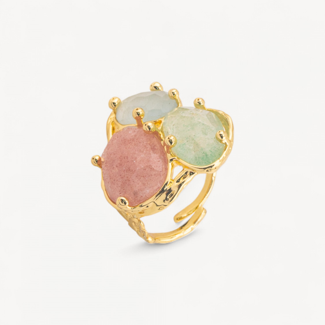 Anello Di Bronzo Collezione AURORA Con 3 Pietre Naturali 27x34mm Disegno Floreale Misura Regolabile Dorato Mix3-ANELLI BIJOUX DONNA AURORA BEST SELLER | Worldofjewel.com