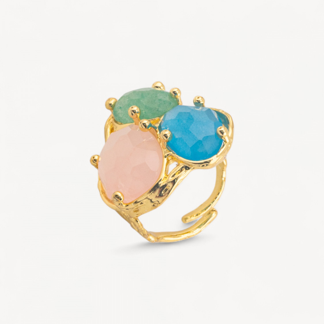 Anello Di Bronzo Collezione AURORA Con 3 Pietre Naturali 27x34mm Disegno Floreale Misura Regolabile Dorato Mix4-ANELLI BIJOUX DONNA AURORA BEST SELLER | Worldofjewel.com