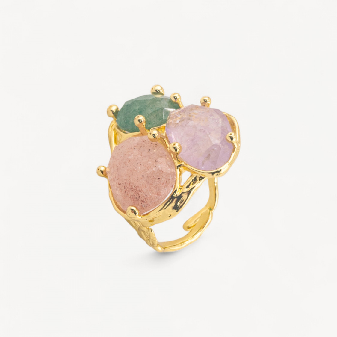 Anello Di Bronzo Collezione AURORA Con 3 Pietre Naturali 27x34mm Disegno Floreale Misura Regolabile Dorato Mix6-ANELLI BIJOUX DONNA AURORA BEST SELLER | Worldofjewel.com