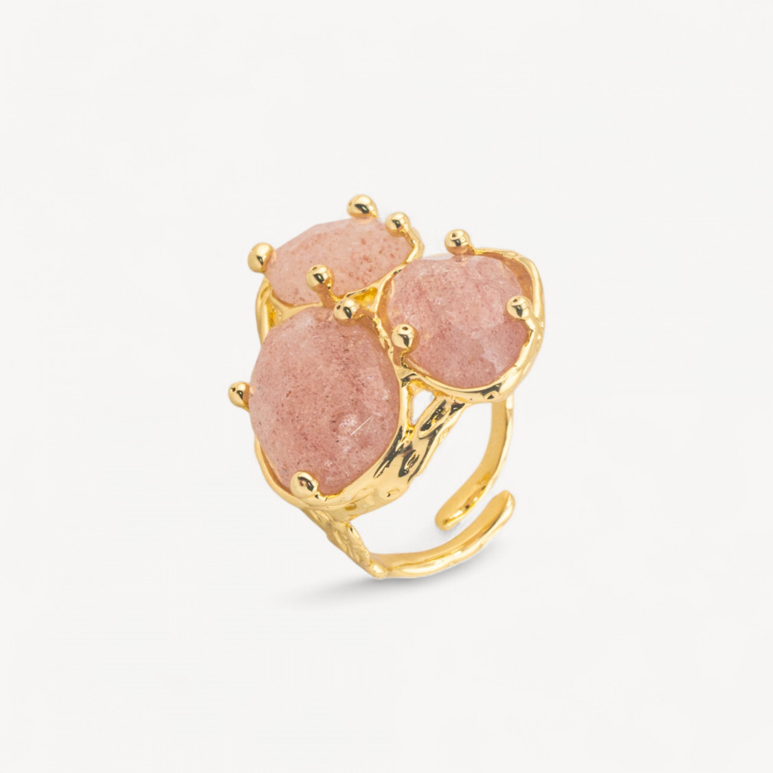 Bronze Ring AURORA Collection With 3 Natural Stones 27x34mm Floral Design Adjustable Size Golden Strawberry Quartz-AURORA WOMEN'S BEST-SELLING JEWELRY RINGS | Worldofjewel.com