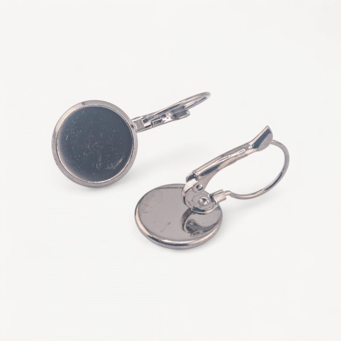 Brass Earring Backs with 12mm Internal Bezel, 1.9mm Edge, 12 Pairs, Rhodium Plated-BRASS AND BRONZE EARRING BASES | Worldofjewel.com