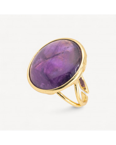 Anello Di Bronzo Con Pietra Naturale Incastonato Tondo Liscio 26mm Dorato Ametista-ANELLI BRONZO CON PIETRE INCASTONATE | Worldofjewel.com