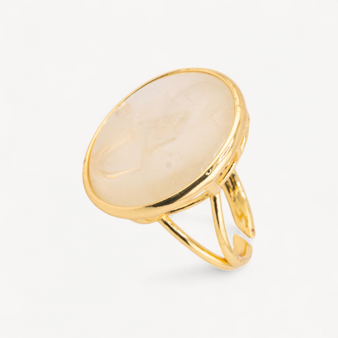 Anello Di Bronzo Con Pietra Naturale Incastonato Tondo Liscio 26mm Dorato Cristallo Di Rocca-ANELLI BRONZO CON PIETRE INCASTONATE | Worldofjewel.com