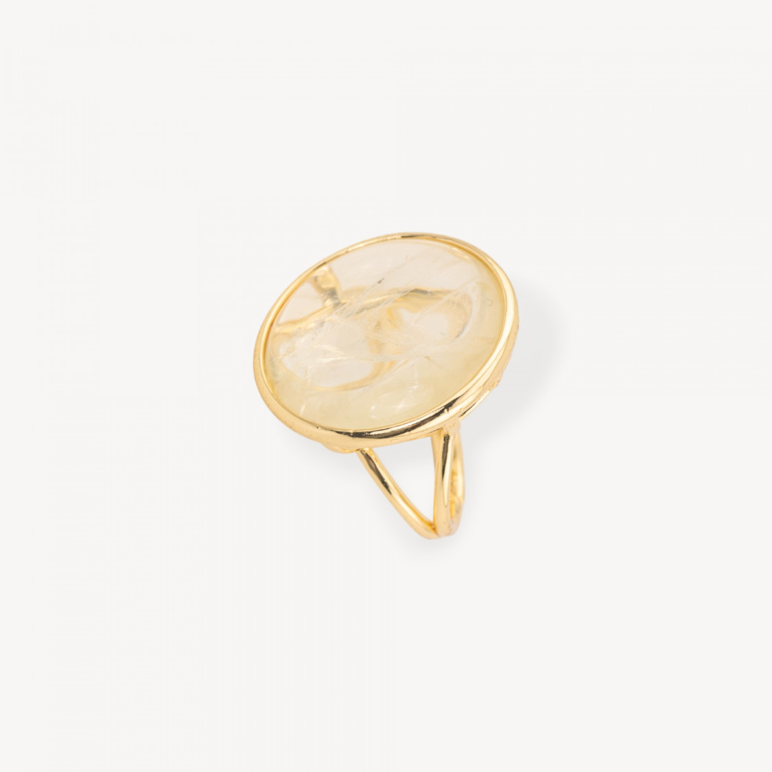 Anello Di Bronzo Con Pietra Naturale Incastonato Tondo Liscio 26mm Dorato Quarzo Citrino-ANELLI BRONZO CON PIETRE INCASTONATE | Worldofjewel.com