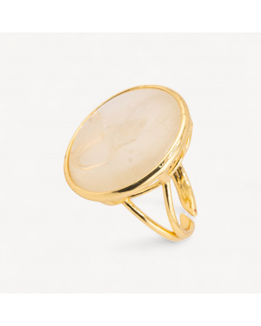 Anello Di Bronzo Con Pietra Naturale Incastonato Tondo Liscio 26mm Dorato Cristallo Di Rocca-ANELLI BRONZO CON PIETRE INCASTONATE | Worldofjewel.com
