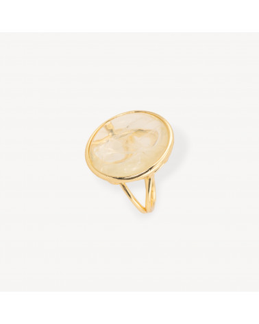 Anello Di Bronzo Con Pietra Naturale Incastonato Tondo Liscio 26mm Dorato Quarzo Citrino-ANELLI BRONZO CON PIETRE INCASTONATE | Worldofjewel.com