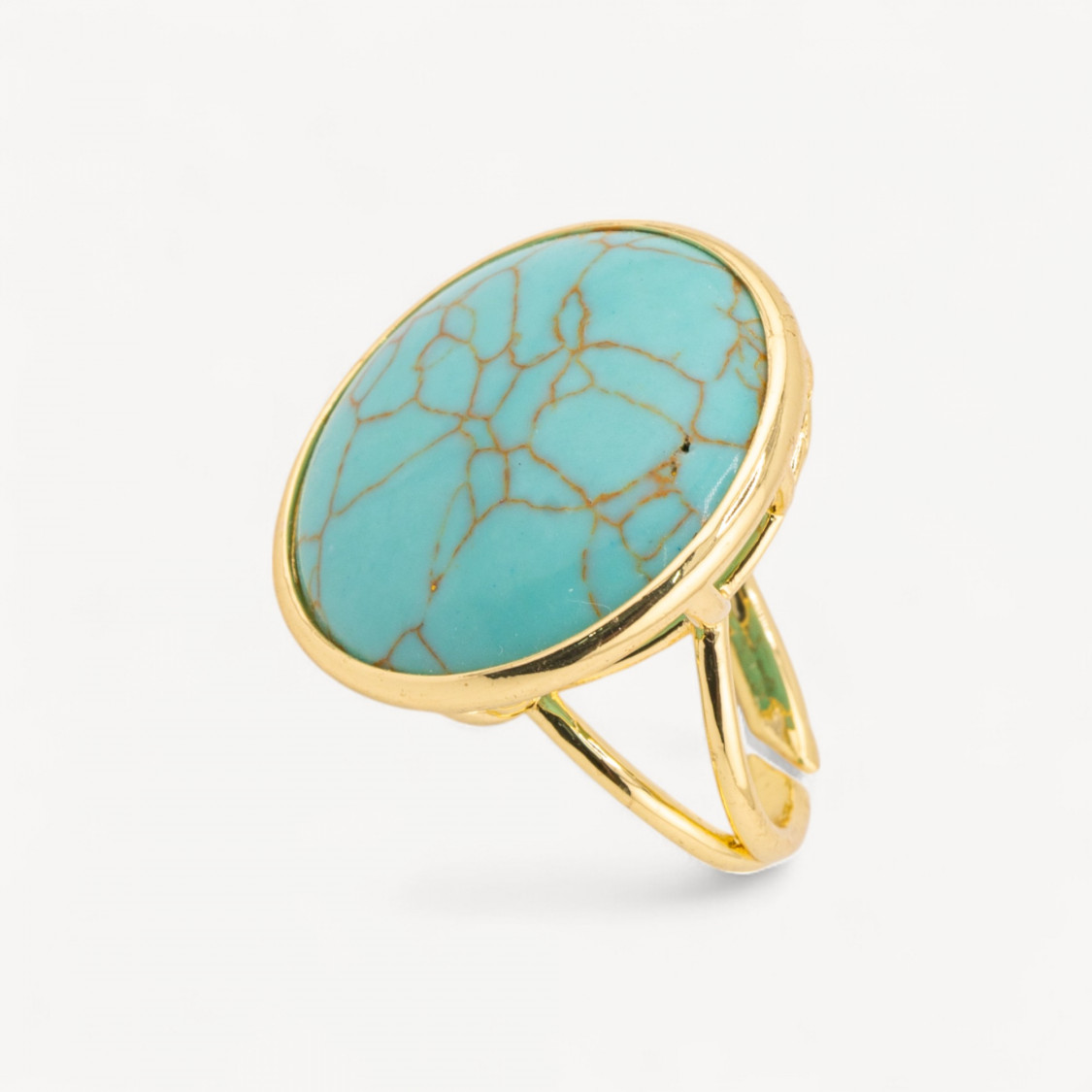 Anello Di Bronzo Con Pietra Naturale Incastonato Tondo Liscio 26mm Dorato Magnesite-ANELLI BRONZO CON PIETRE INCASTONATE | Worldofjewel.com