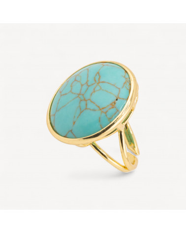 Anello Di Bronzo Con Pietra Naturale Incastonato Tondo Liscio 26mm Dorato Magnesite-ANELLI BRONZO CON PIETRE INCASTONATE | Worldofjewel.com