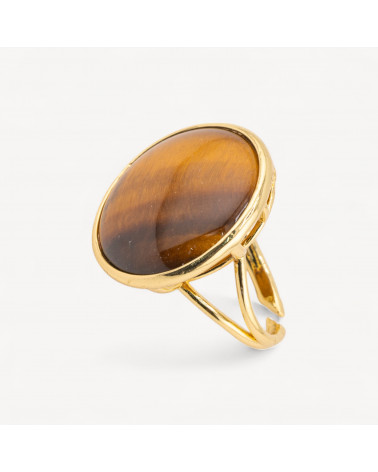 Anello Di Bronzo Con Pietra Naturale Incastonato Tondo Liscio 26mm Dorato Occhio Di Tigre-ANELLI BRONZO CON PIETRE INCASTONATE | Worldofjewel.com